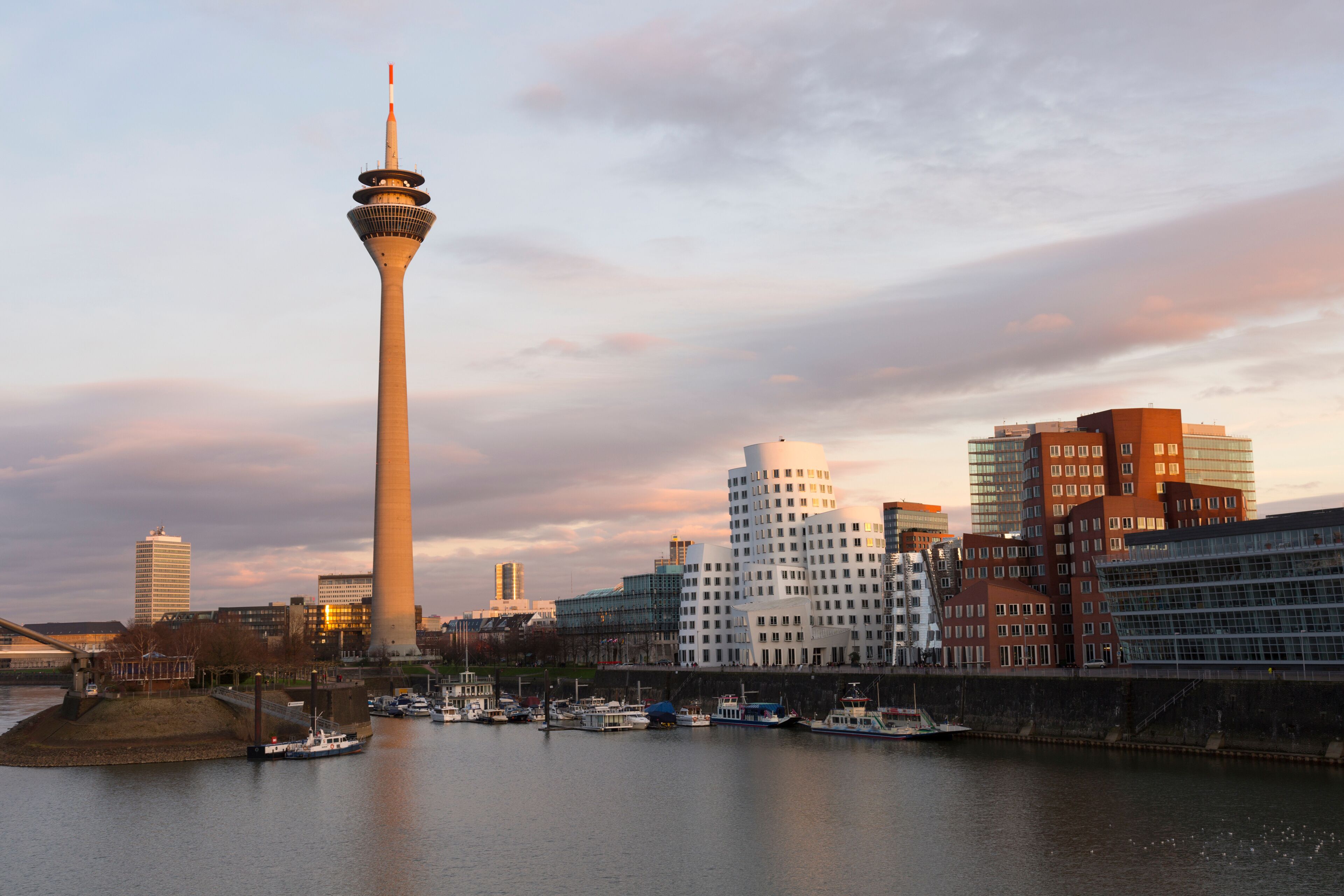 Dusseldorf cityscape with view on media harbor, Germany