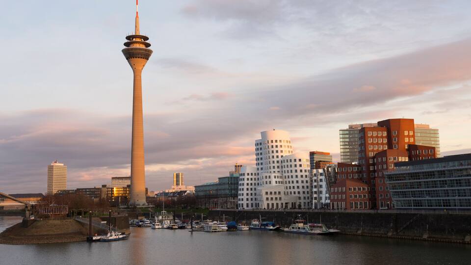 Dusseldorf cityscape with view on media harbor, Germany