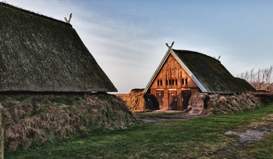 Traditional old Viking Age house hut in Bork village, Denmark