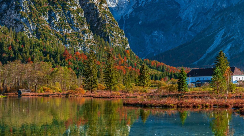 Der wunderschöne Almsee im Herbst beim Sonnenaufgang