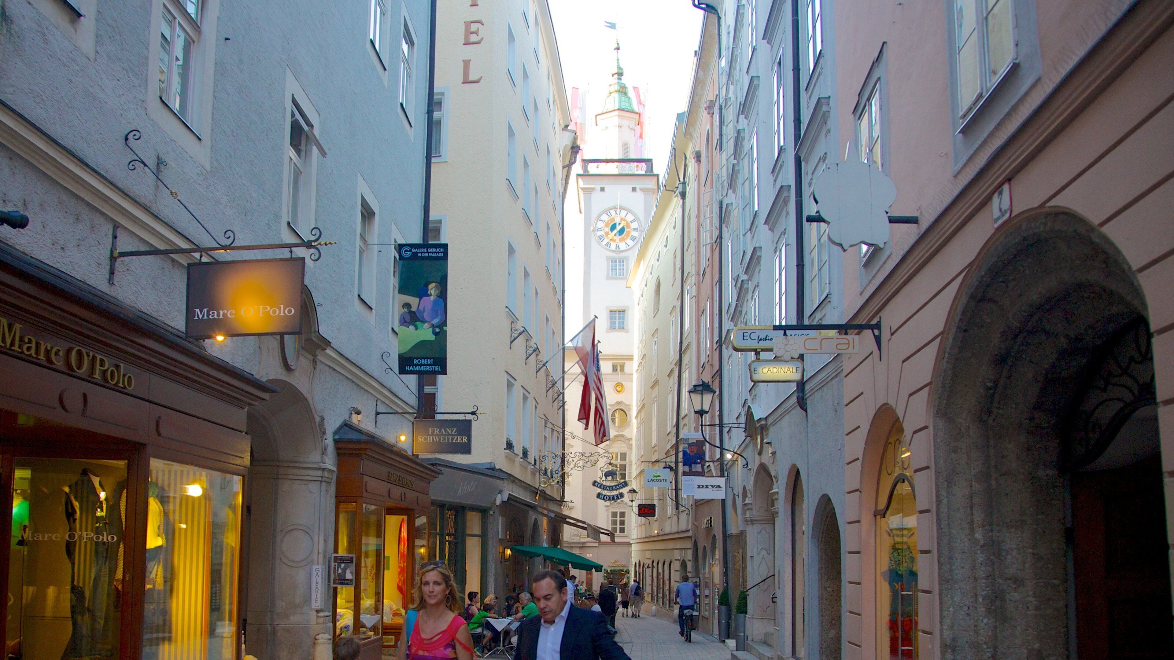 Old City Hall showing shopping, heritage architecture and signage