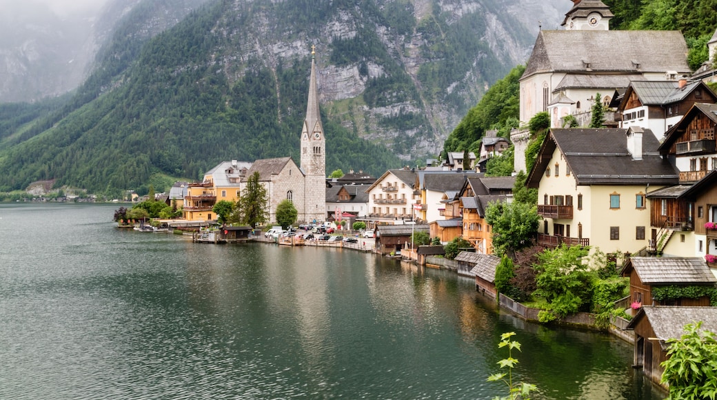 Hallstatt small town as postcard view on lake side