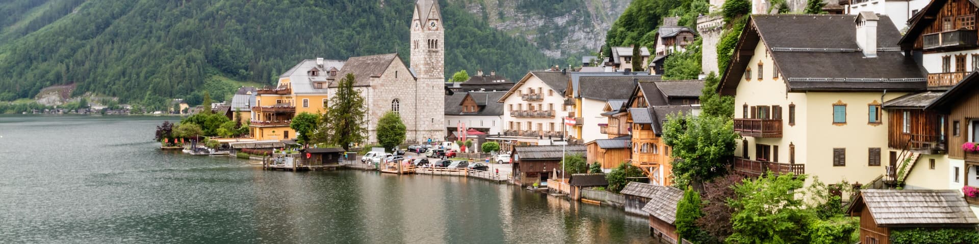 Hallstatt small town as postcard view on lake side