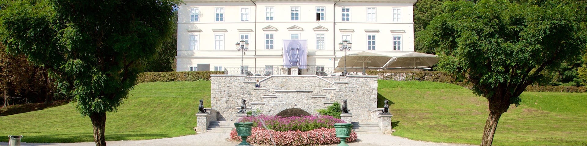 Ljubljana featuring a monument, a garden and a fountain
