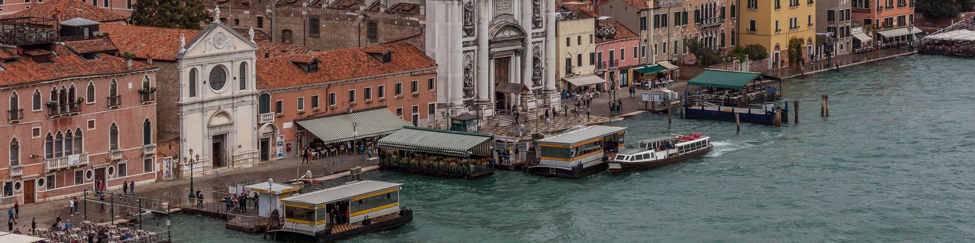 Aerial view of Santa Maria del Rosario and Salute church, Venice, Italy