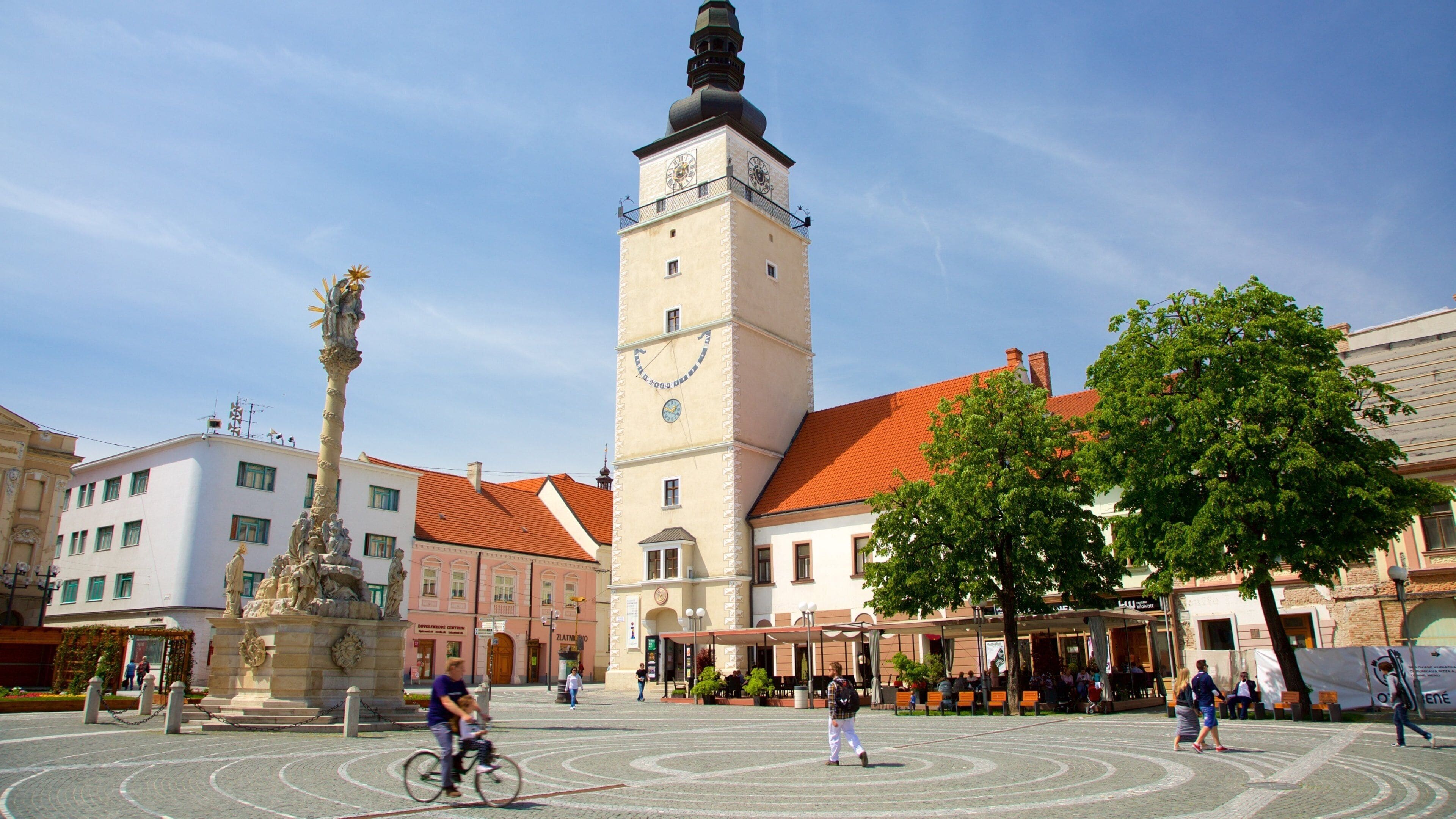 Trnava mostrando una estatua o escultura, elementos patrimoniales y imágenes de calles