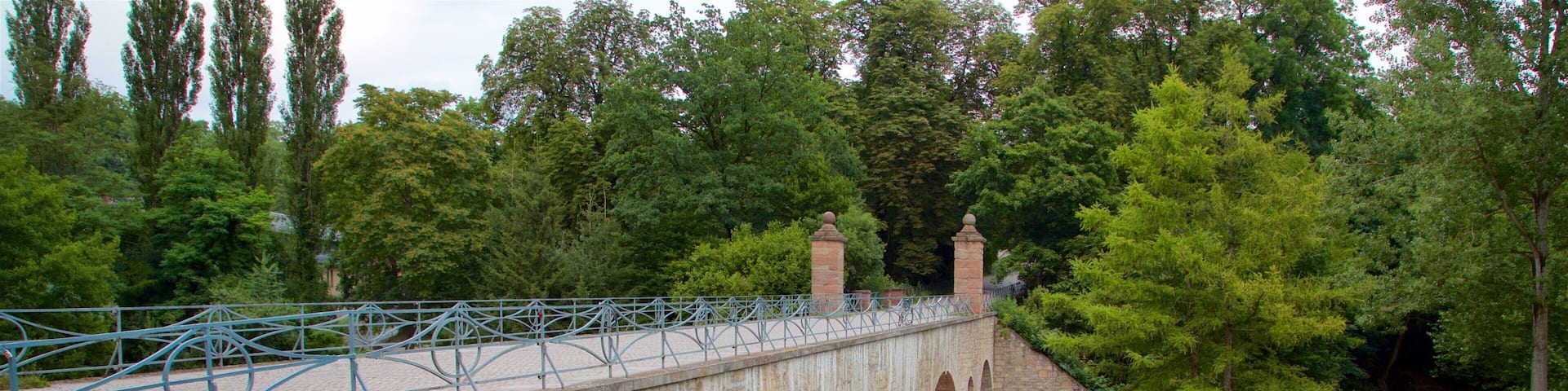 Park an der Ilm showing a garden, a river or creek and a bridge
