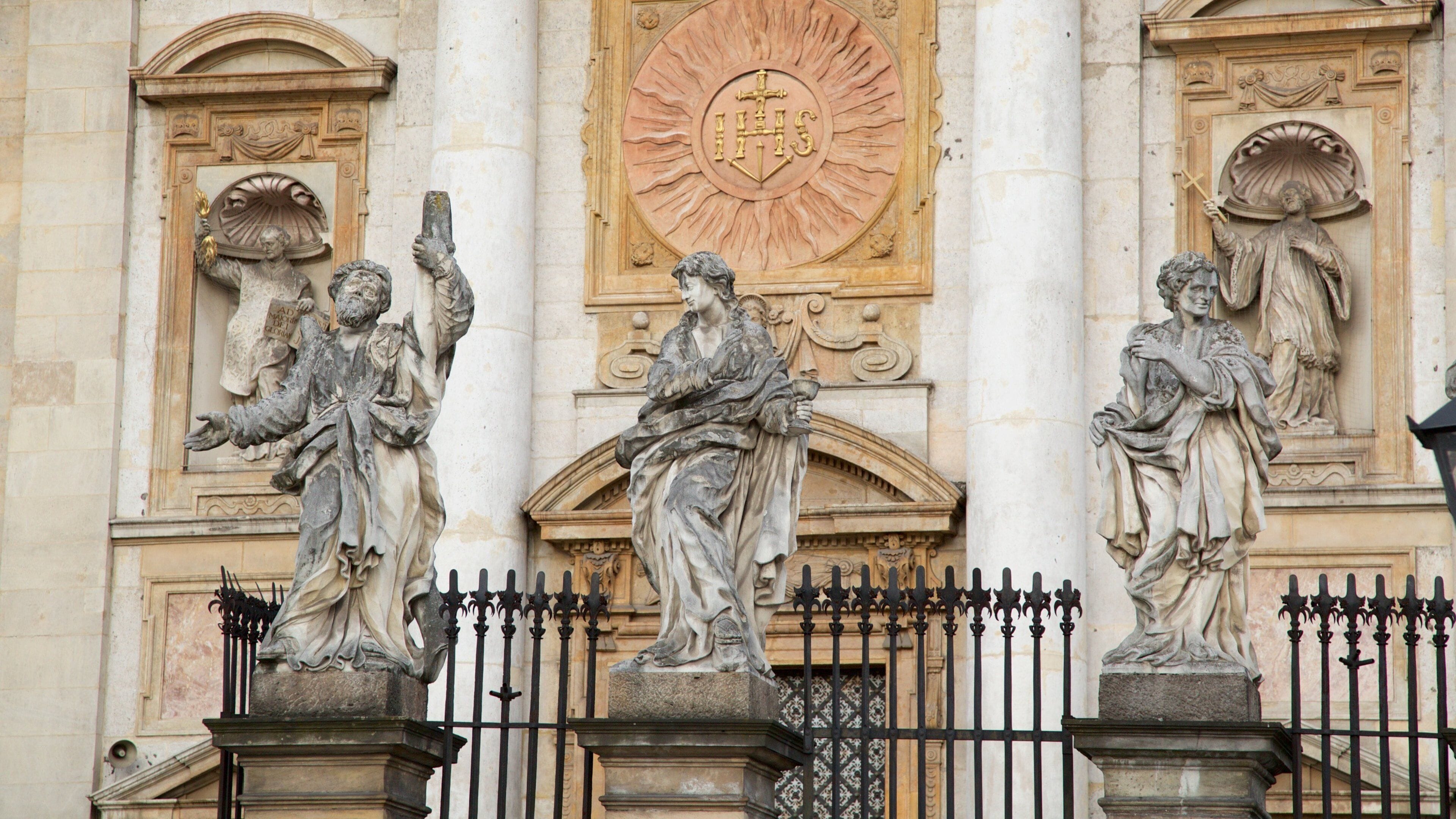 Church of Saints Peter and Paul which includes a church or cathedral and a statue or sculpture