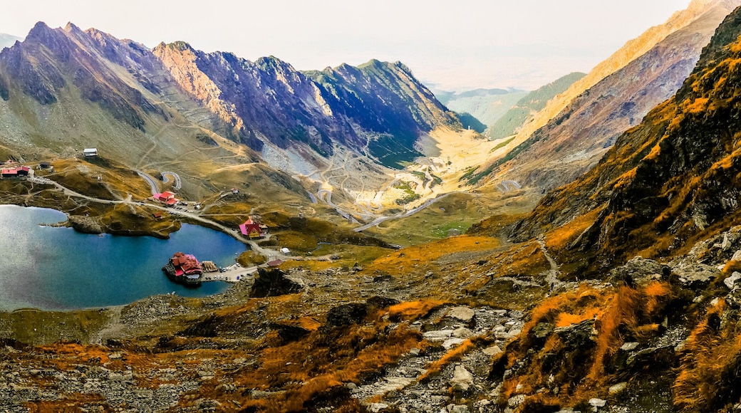 Balea lake Transfagarasan, Fagaras mountains, Sibiu. Aerial view