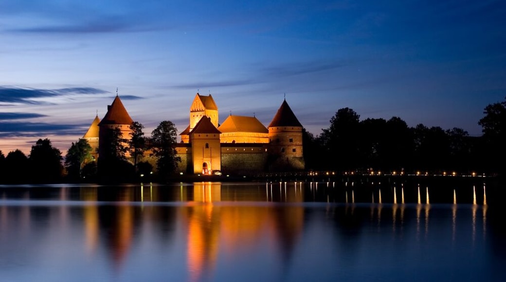 Trakai Castle at night - Island castle in Trakai is one of the most popular tourist destinations in Lithuania, it houses a museum and a cultural center.