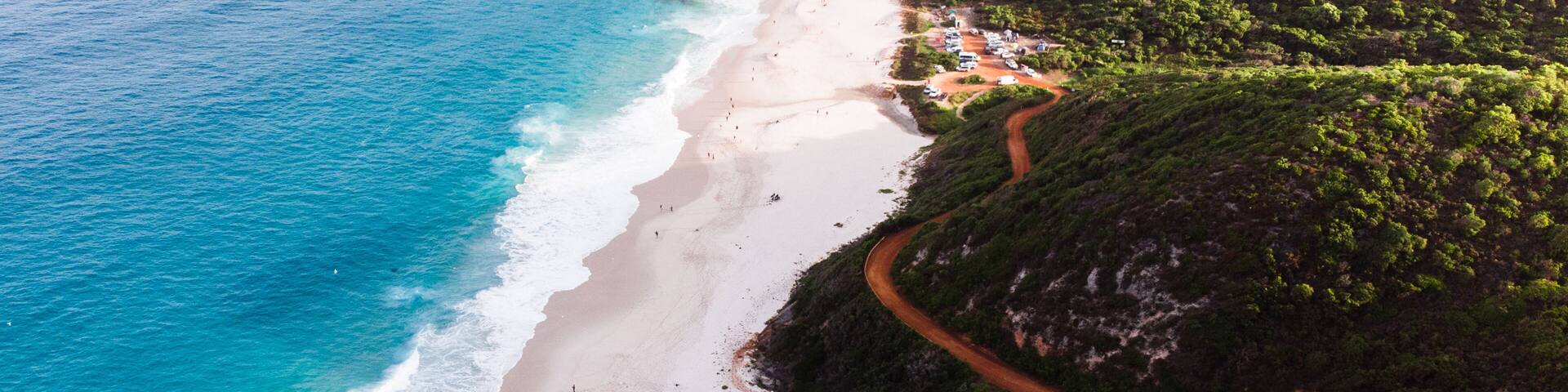 Incredible coastal road leading down to Shelly Beach, Albany, Western Australia. Perfect paradise waters in the remote Western Australian landscape.