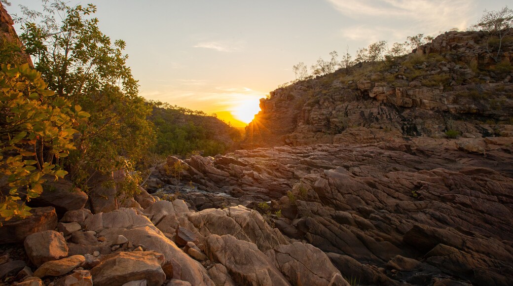 Edith Falls featuring a gorge or canyon and a sunset