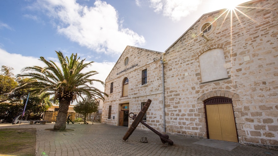 The Shipwreck Galleries showing heritage elements and a sunset