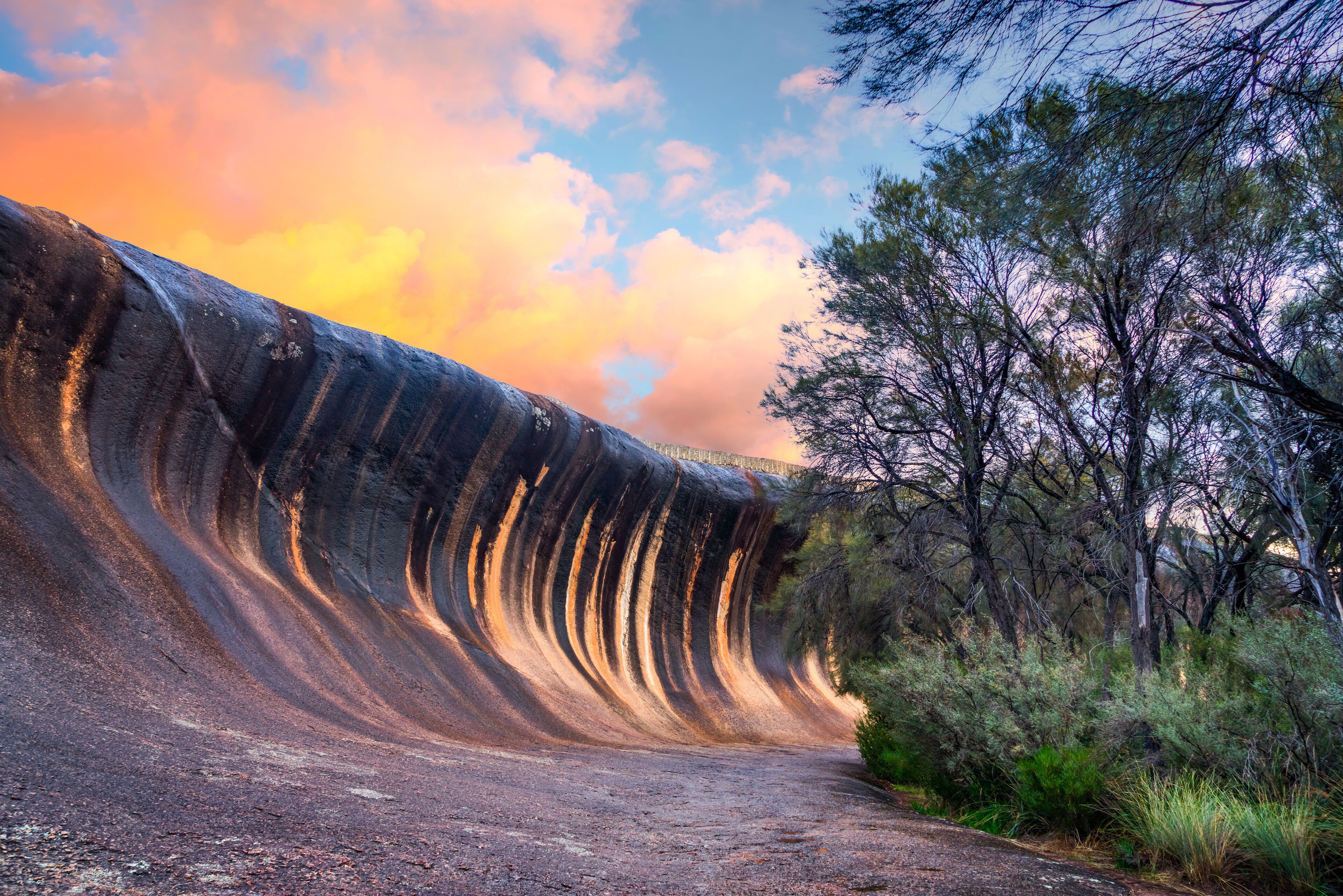 Sunset at Wave Rock near the town of Hyden, in the south west of Western Australia, Australia.