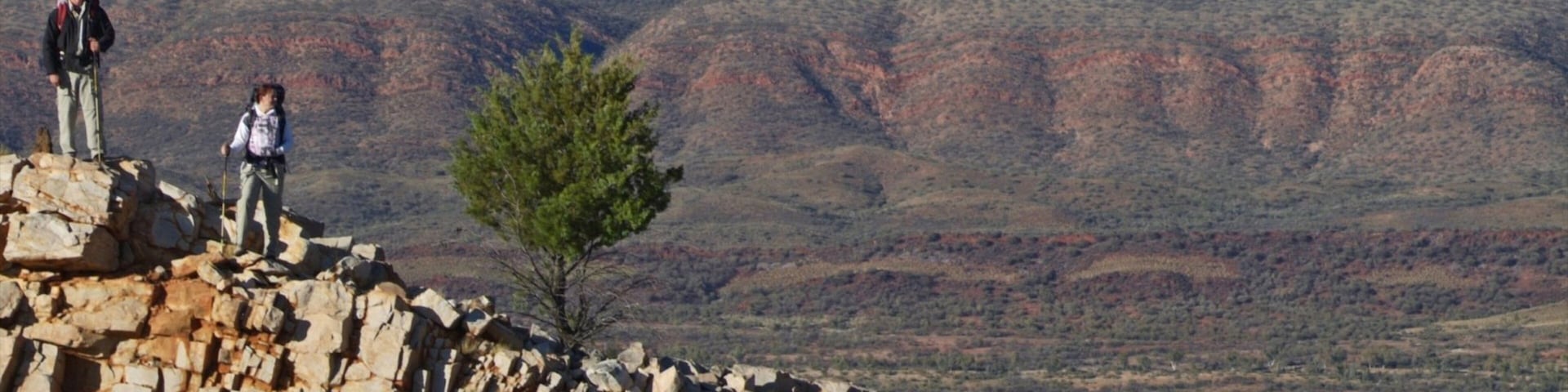 Larapinta Trail Trailhead which includes hiking or walking and tranquil scenes as well as a small group of people
