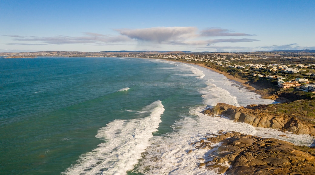 Boomer Beach featuring a coastal town, general coastal views and rugged coastline