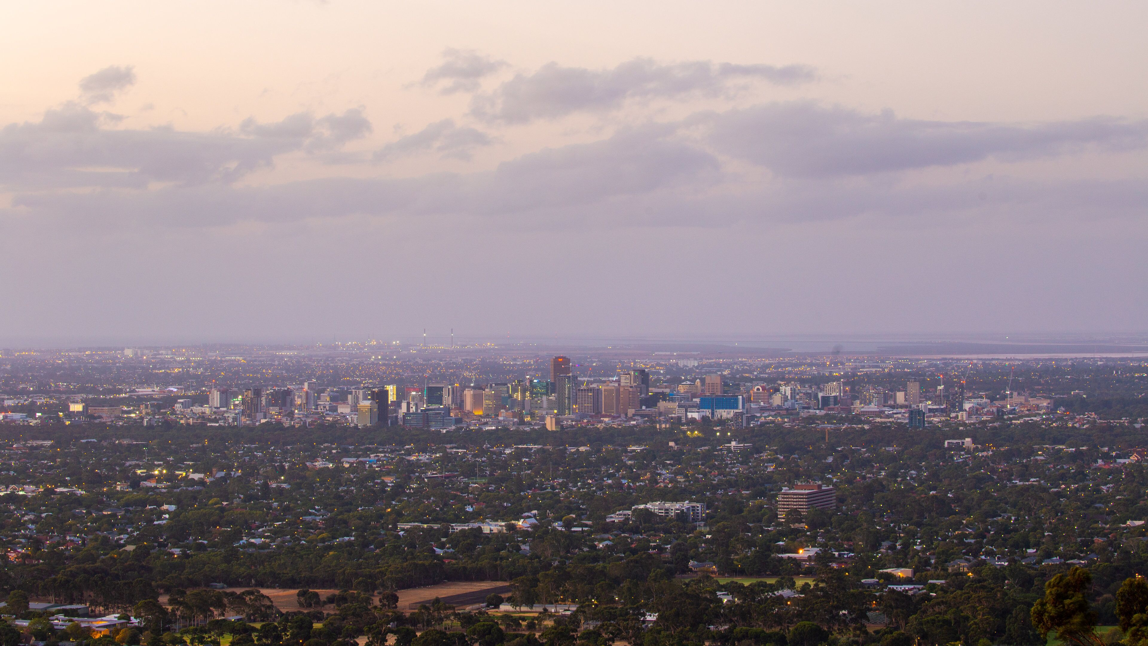 Brownhill Creek Recreation Park featuring landscape views, a sunset and a city