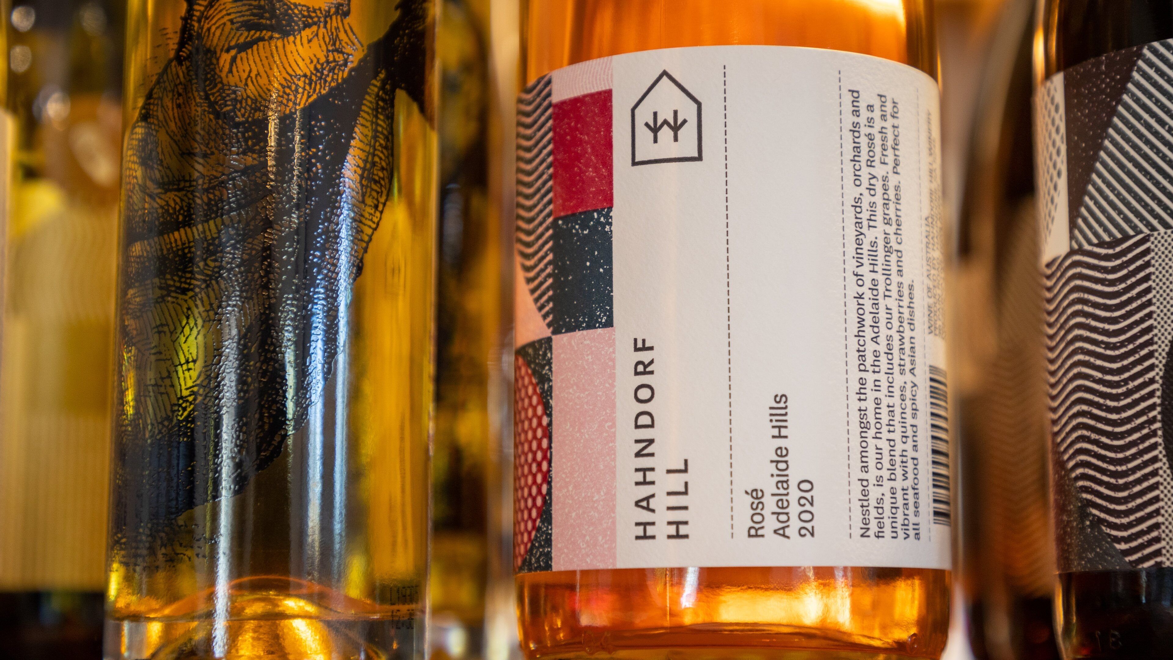 A bottle of wine with a label that reads "Hahndorf Hill Adelaide Hills 2020".