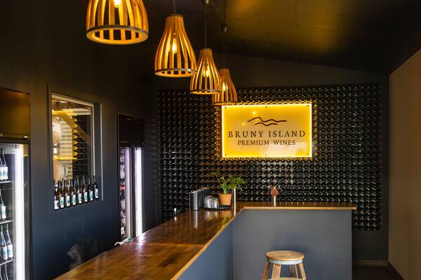 Bruny Island Premium Wines featuring signage and interior views