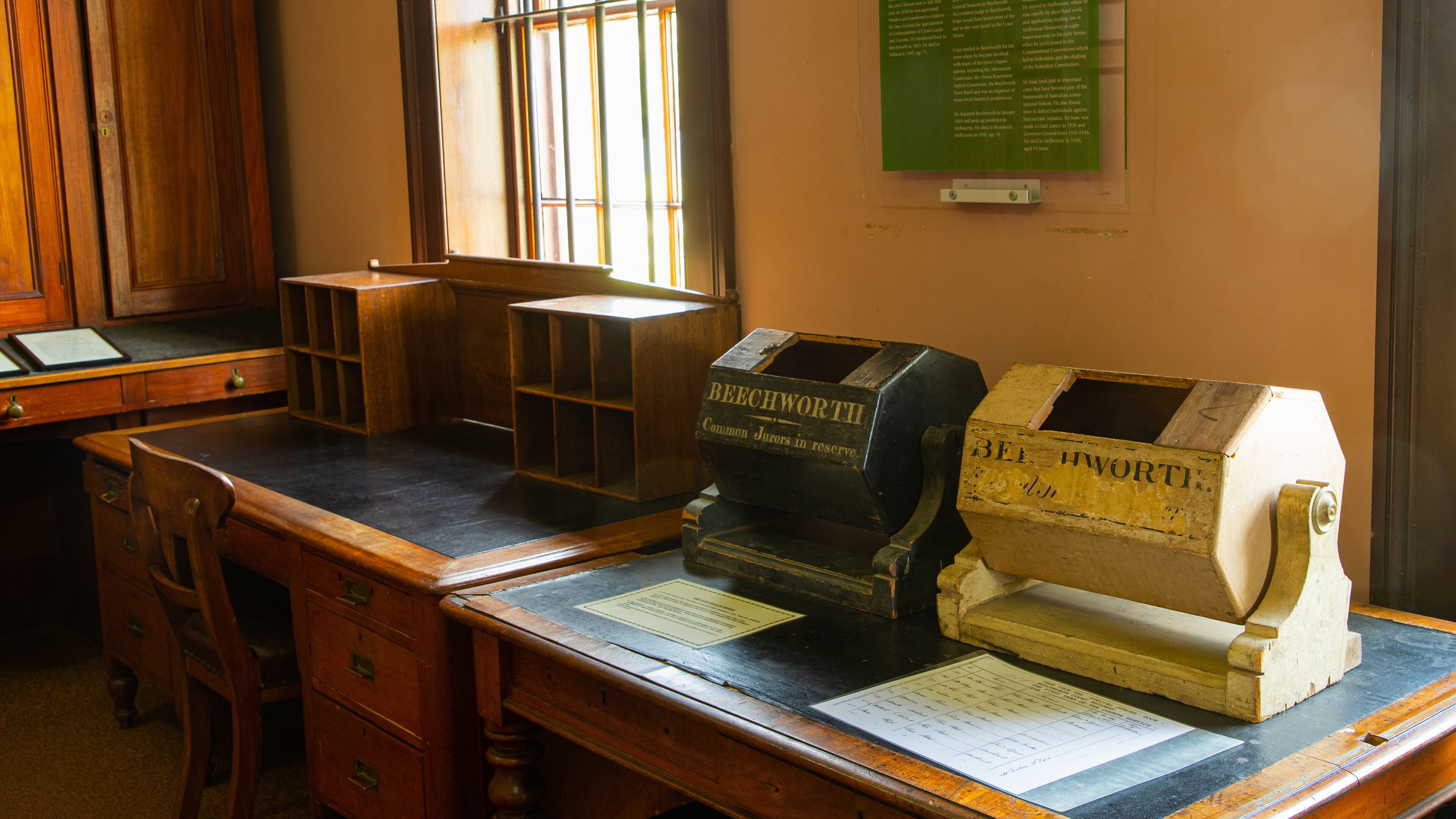 Beechworth Historic Courthouse which includes interior views and heritage elements