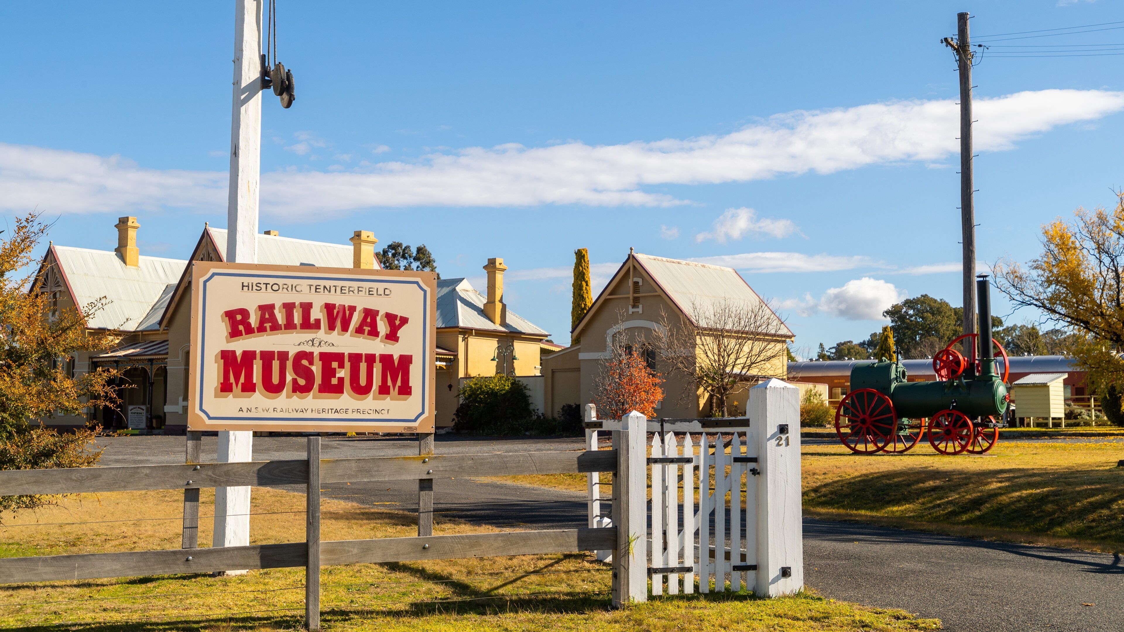 Tenterfield Railway Museum showing signage and a small town or village
