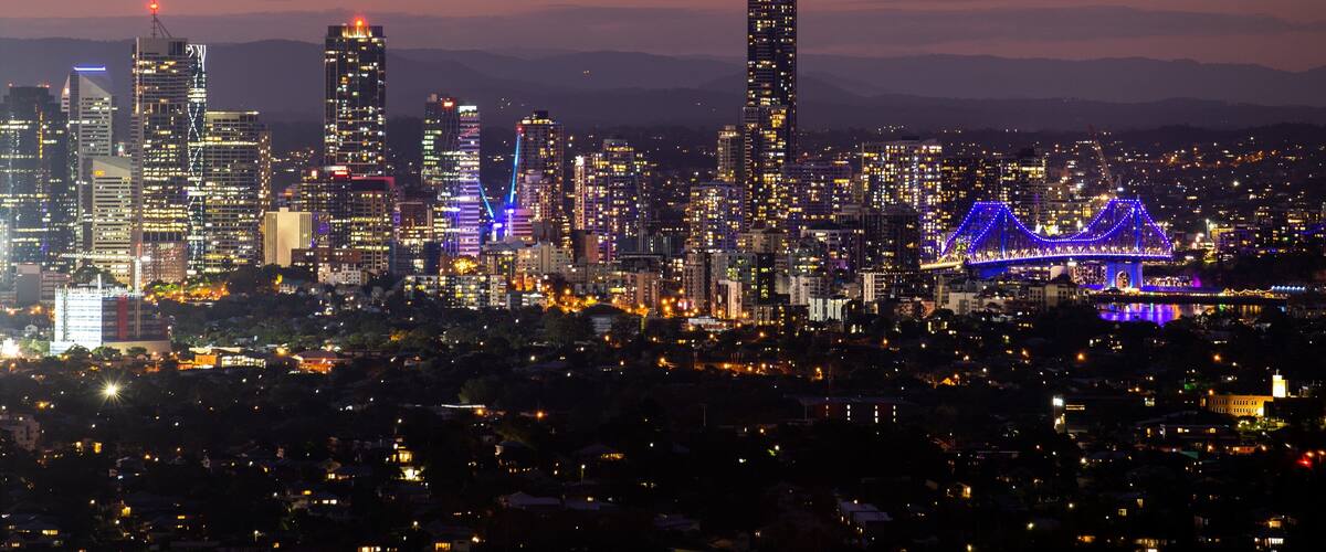 Mount Gravatt Lookout which includes landscape views, a city and night scenes