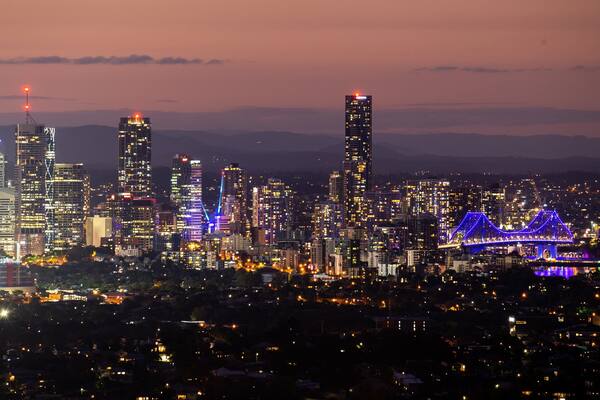 Mount Gravatt Lookout which includes landscape views, a city and night scenes