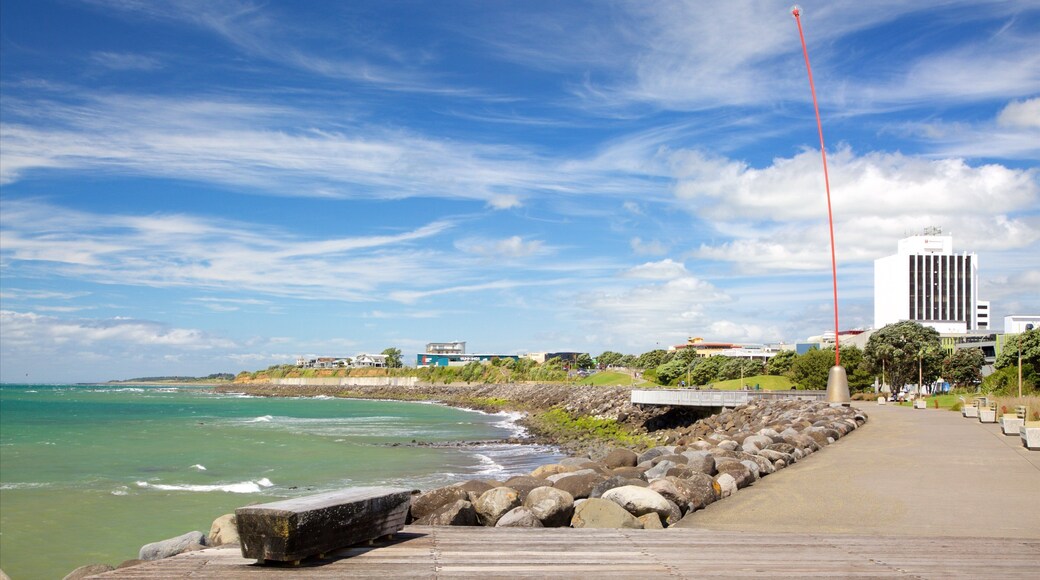 New Plymouth featuring a bay or harbour and rocky coastline