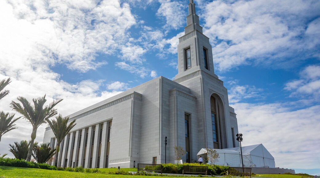 the closeup image of auckland new zealand temple. A temple of the Church of Jesus Christ of Latter-day Saints (LDS Church) in the suburb of Goodwood Heights outside Manukau Central.