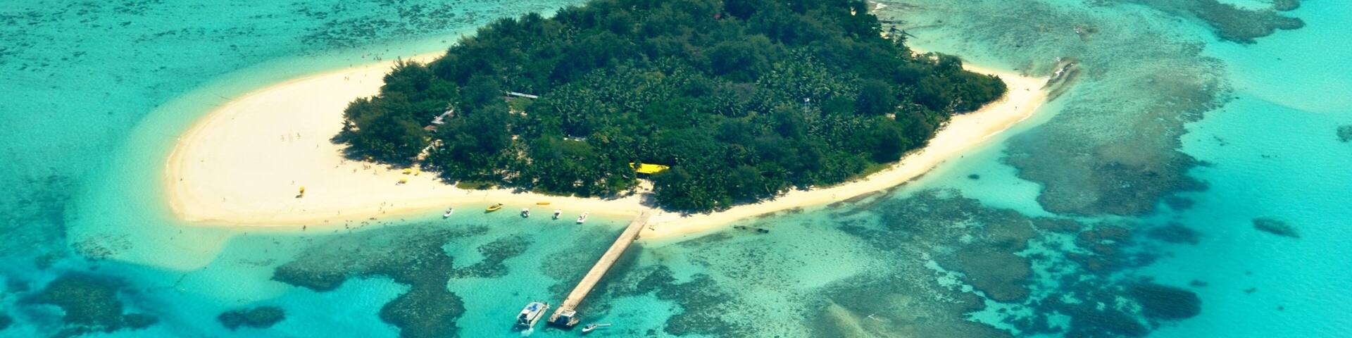 Aerial view of Managaha Island, a famous destination close to Saipan, Northern Mariana Islands.