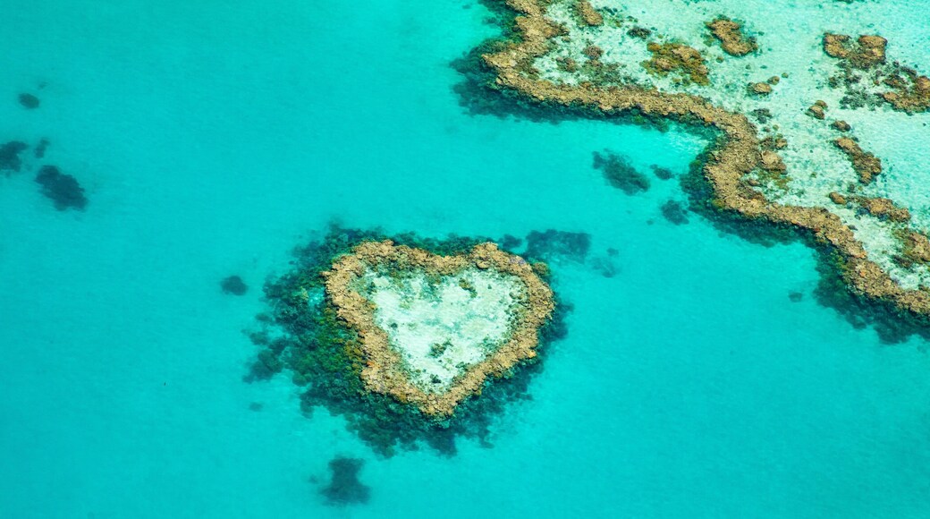 Heart Reef which includes coral and general coastal views