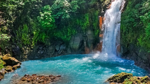 Panoramic view of Rio Celeste river and waterfall, Tenorio volcano national park, Costa rica