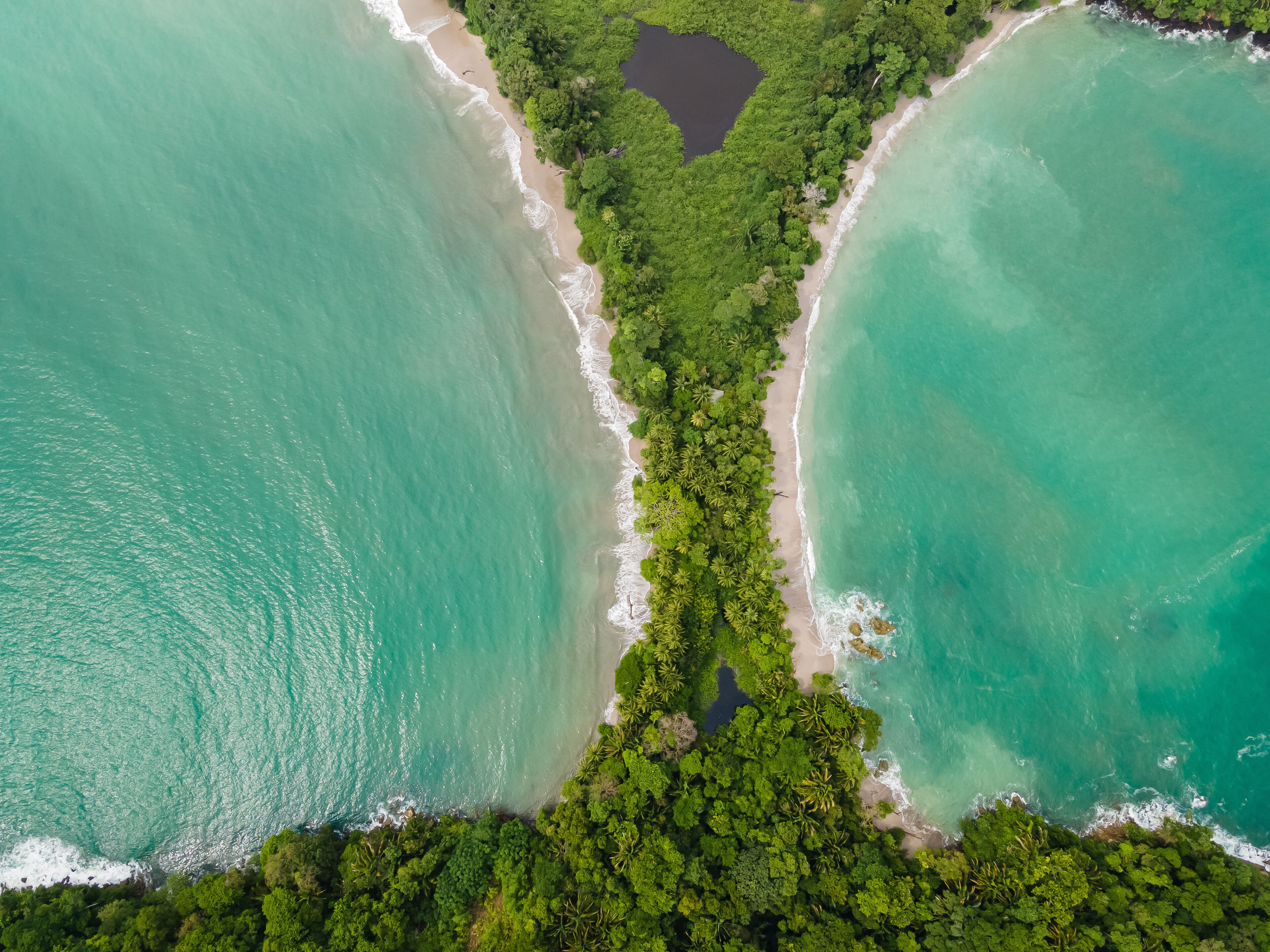 Beautiful aerial view of Manuel Antonio National Park and its magnificent beach in Quepos Costa Rica 