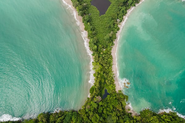 Beautiful aerial view of Manuel Antonio National Park and its magnificent beach in Quepos Costa Rica