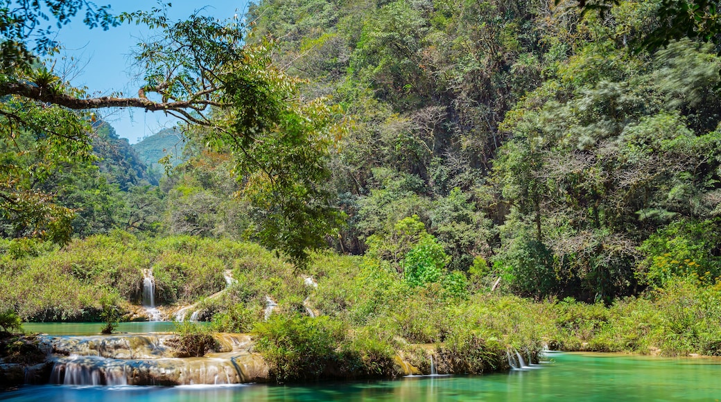Long exposure photograph of the Semuc Champey Cascades along the Cahabon river, Peten Rainforest, Guatemala.