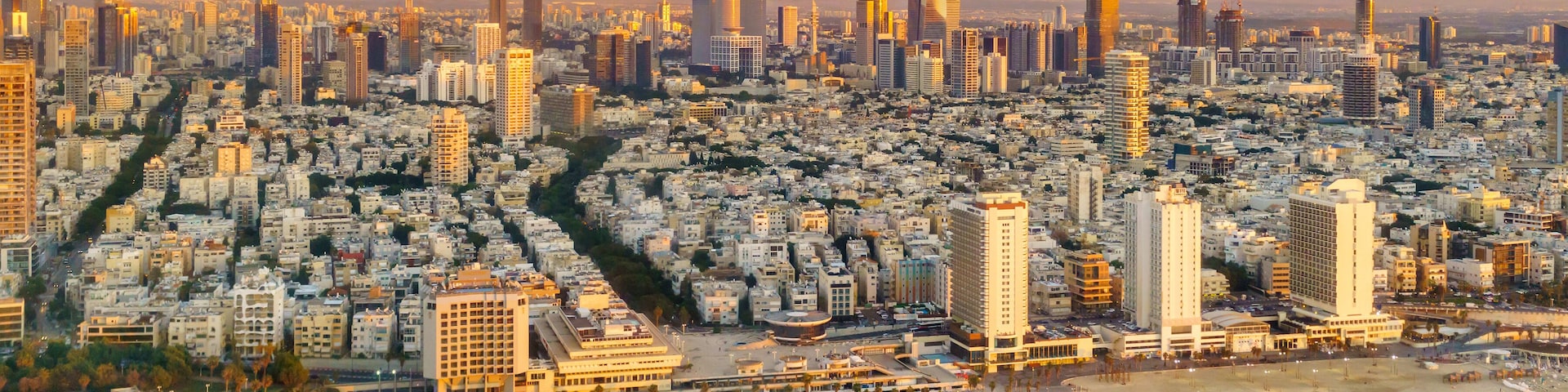 Aerial view of Mediterranean Seashore of Tel Aviv, Israel.