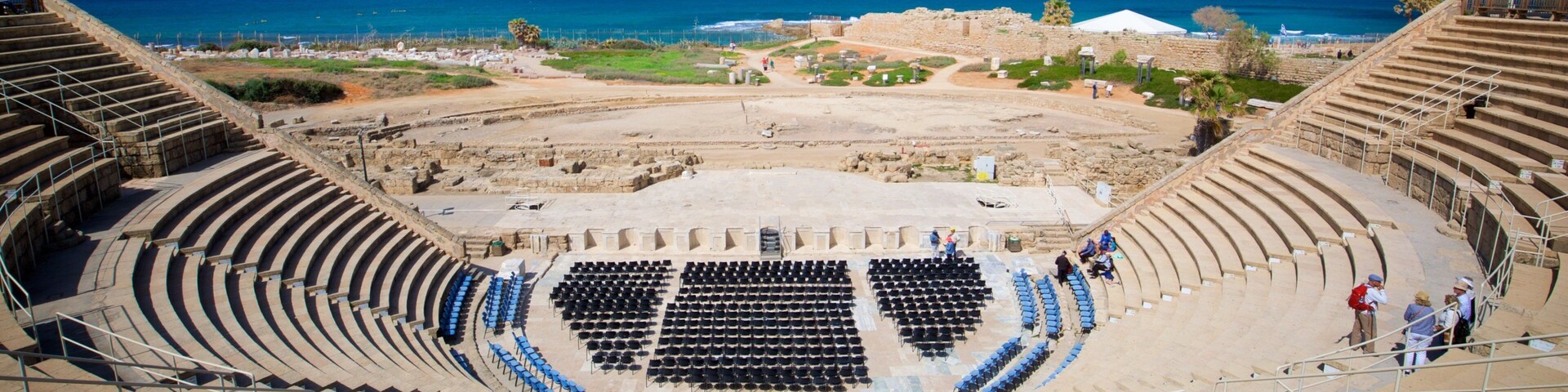 Caesarea Amphitheater featuring general coastal views and theater scenes