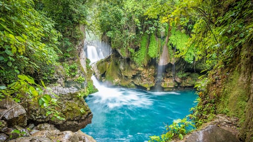 Amazing crystalline blue water of Puente de Dios waterfall at Huasteca Potosina in San Luis Potosi, Mexico