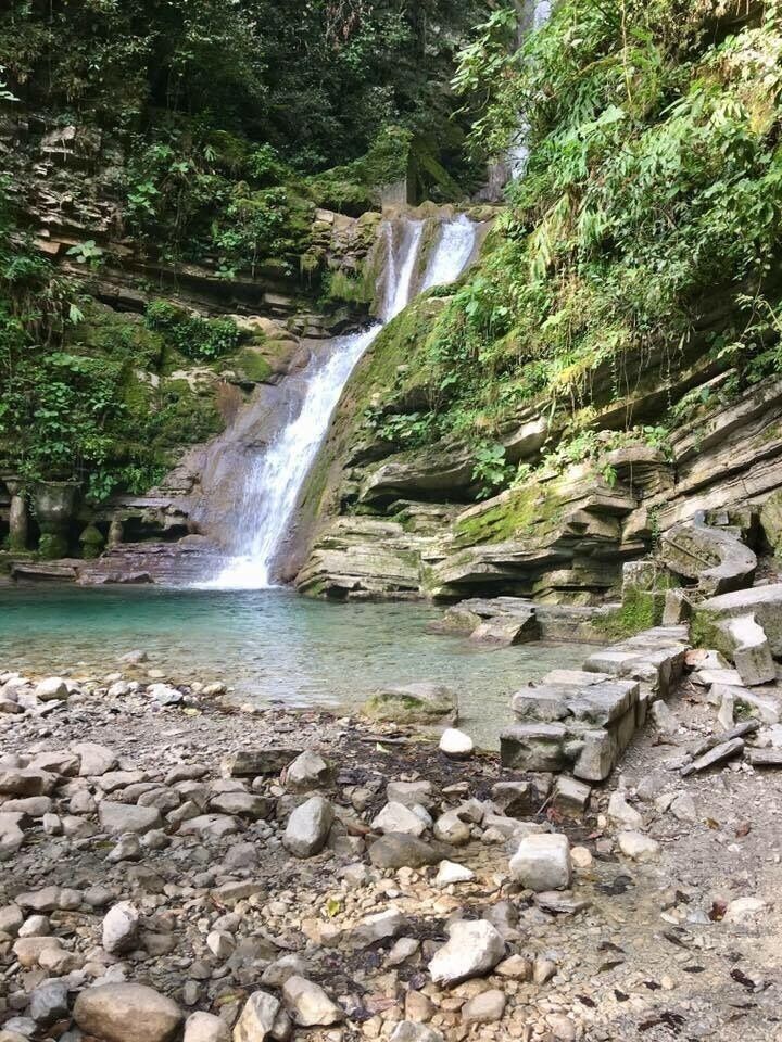 A waterfall at Rancho La Conchita where Edward James created his garden The Surreal Gardens of Las Pozas