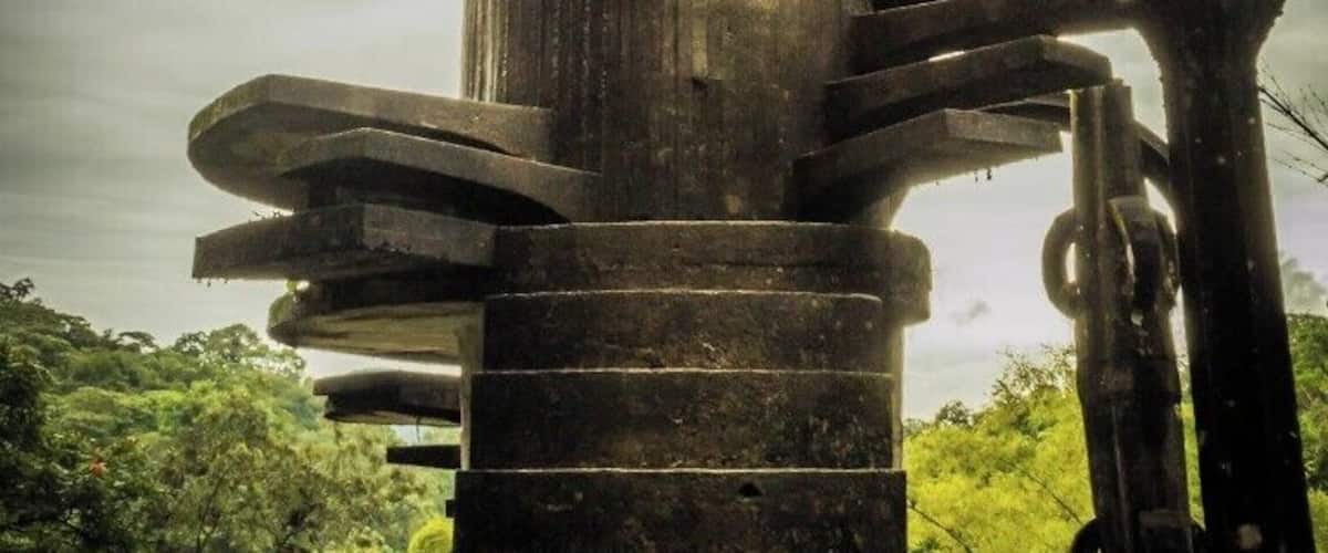A pair of surrealistic stairs that lead nowhere, part of the amazing castle and garden designed by Edward James.