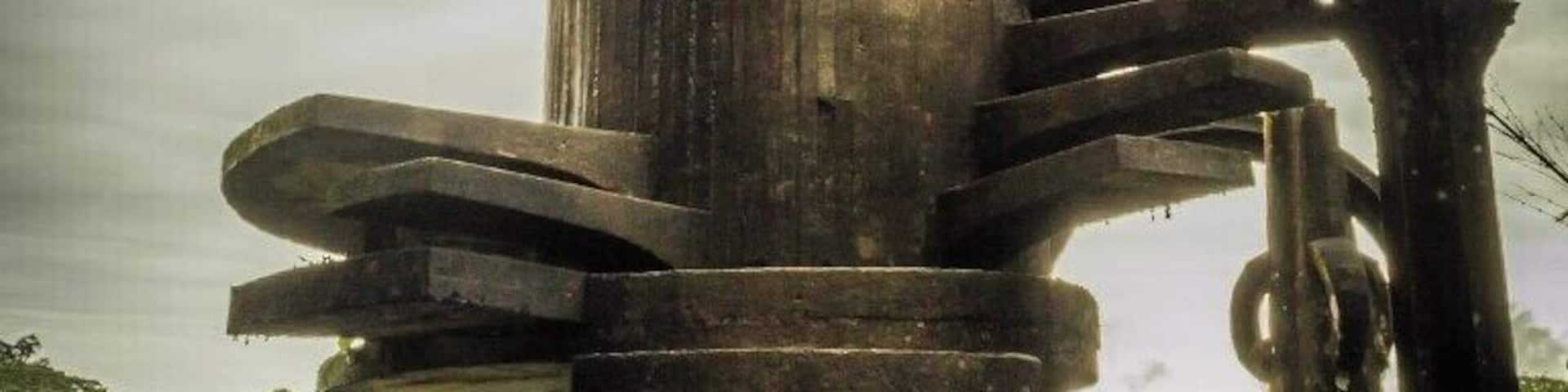 A pair of surrealistic stairs that lead nowhere, part of the amazing castle and garden designed by Edward James.