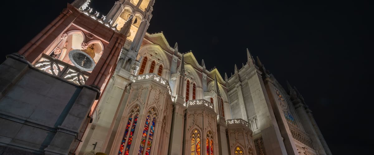 Expiatorio Church Night scene in Leon Guanajuato Mexico.