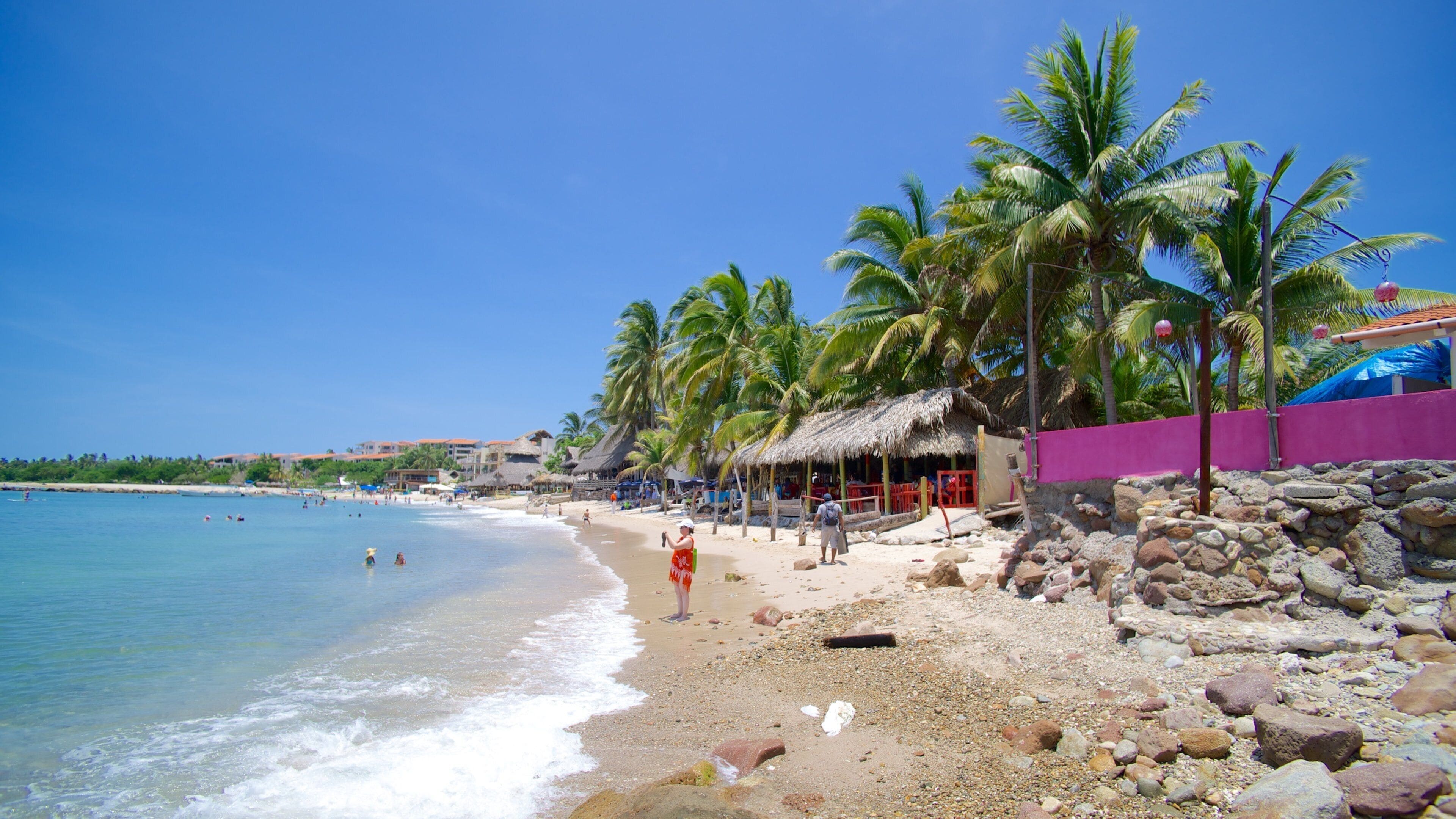 South Coast Nayarit which includes a sandy beach, tropical scenes and a coastal town