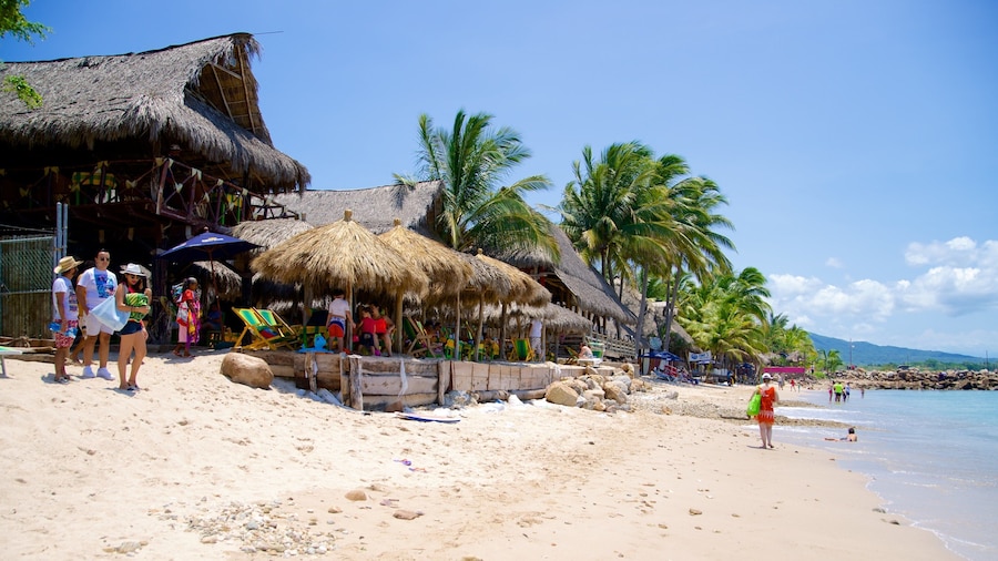 South Coast Nayarit which includes a beach bar, tropical scenes and a sandy beach