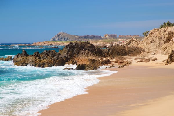 Playa Las Viudas which includes general coastal views, a sandy beach and rugged coastline
