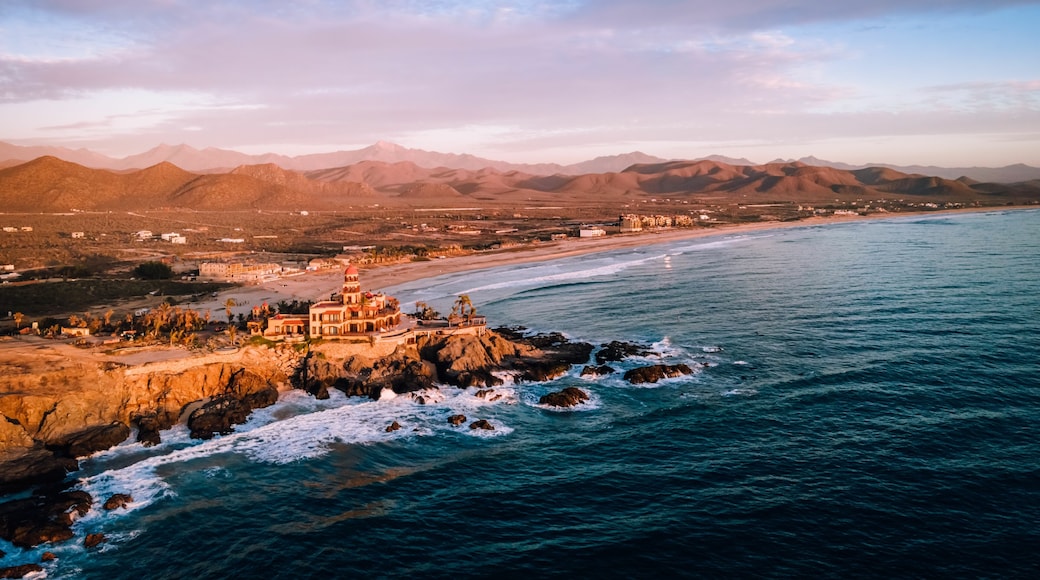 Aerial of Cerritos beach with a beautiful seascape captured at sunset