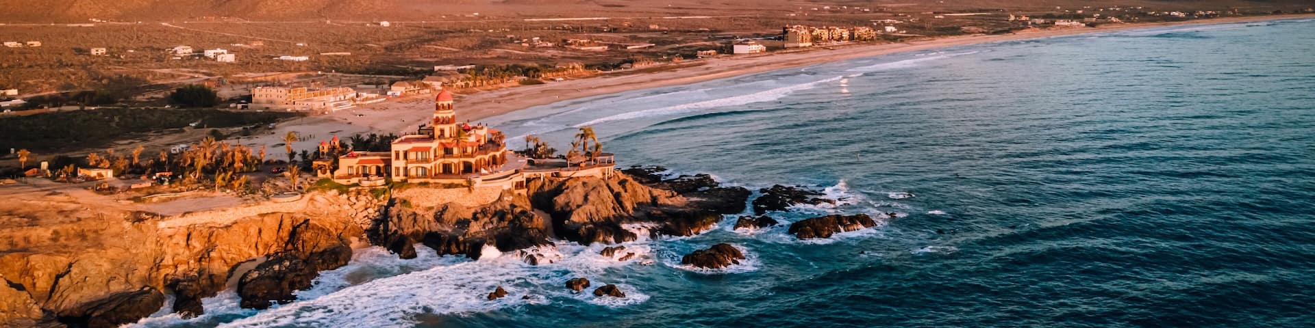 Aerial of Cerritos beach with a beautiful seascape captured at sunset