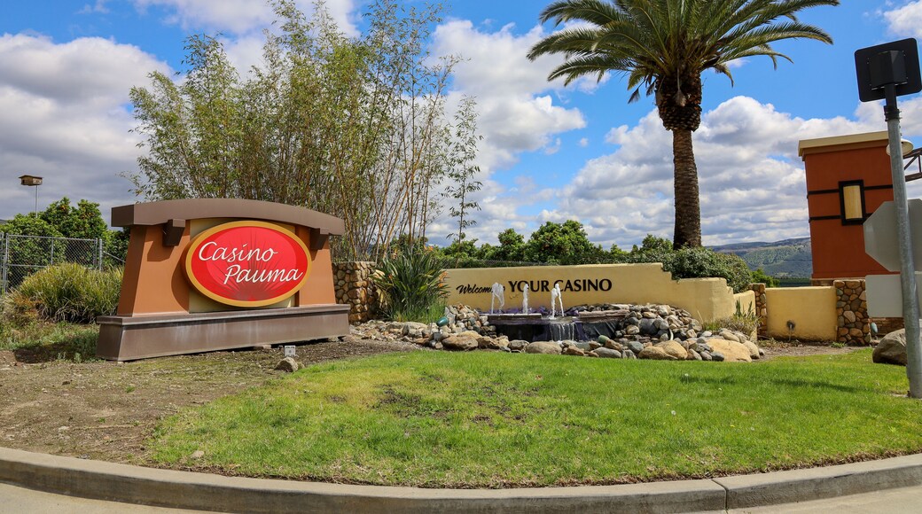 Picture of the welcome sign by entrance at the Casino Pauma in Pauma Valley, California.