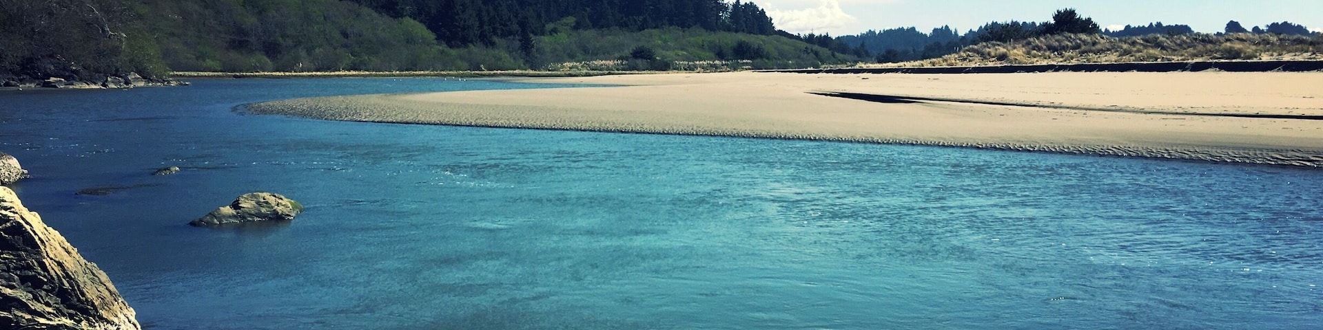 Little River just before it enters the Pacific Ocean at Moonstone Beach