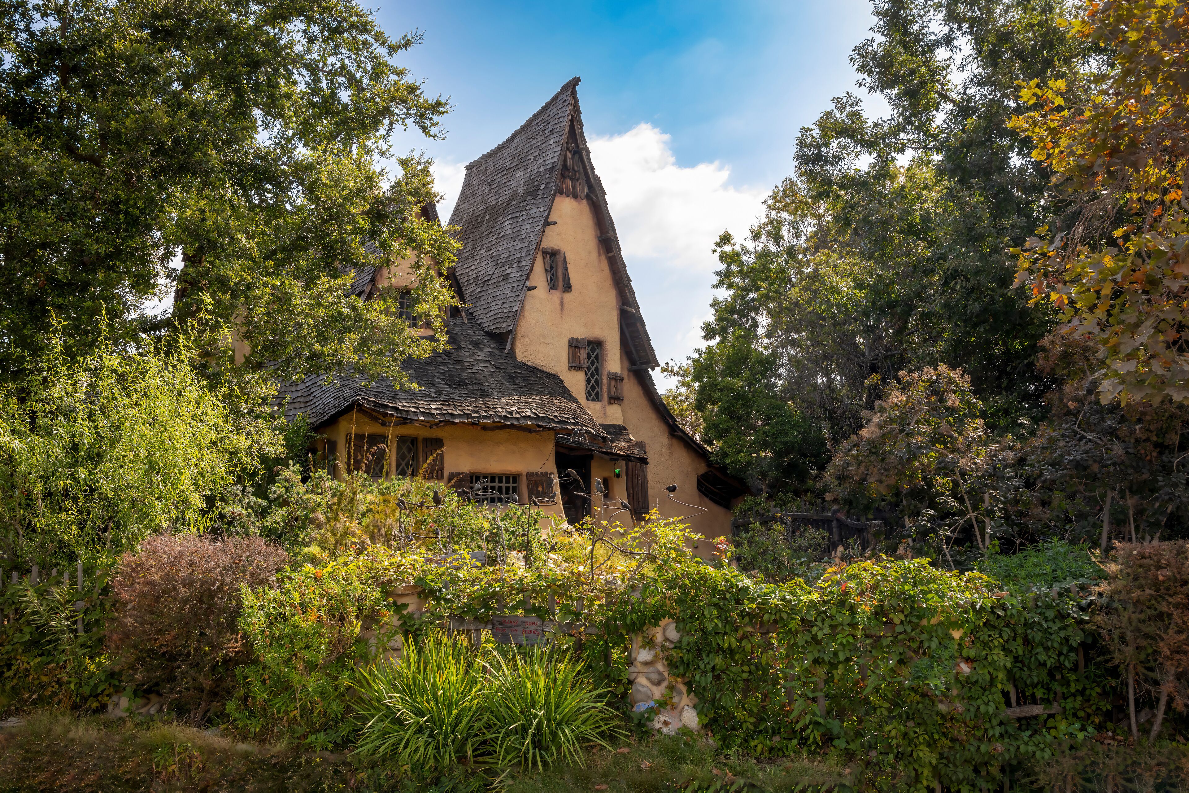 The enchanting Witch House in Los Angeles, a whimsical storybook architecture landmark that evokes fairy tale magic and historical charm.
